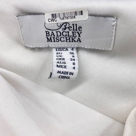 Belle Badgley Mischka One Shoulder Dress Size 4 White Black Color Block Ruffle - Picture 5 of 10